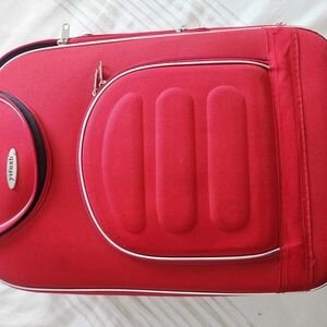 Red Suitcase with Silver Accents